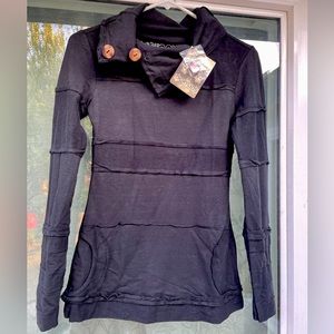 NEW! Nomads Hempwear Sweater-Dark Charcoal- wood buttons-accented seams-Tunic